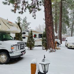 Tamarack RV Park and Vacation Cabins - Full hookup sites on E row. Photo taken last winter.
