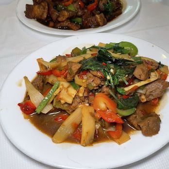 SriPraPhai Thai Restaurant - Saute'ed Mock Duck (V) Saute'ed Crispy Pork Belly - Thai Near Me - Woodside, New York