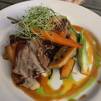 Moani Waikiki - Miso butterfish and pork belly with veggies and long grain rice. Very yummy but I wish I substituted the pork belly - Seafood Near Me - Honolulu, Hawaii