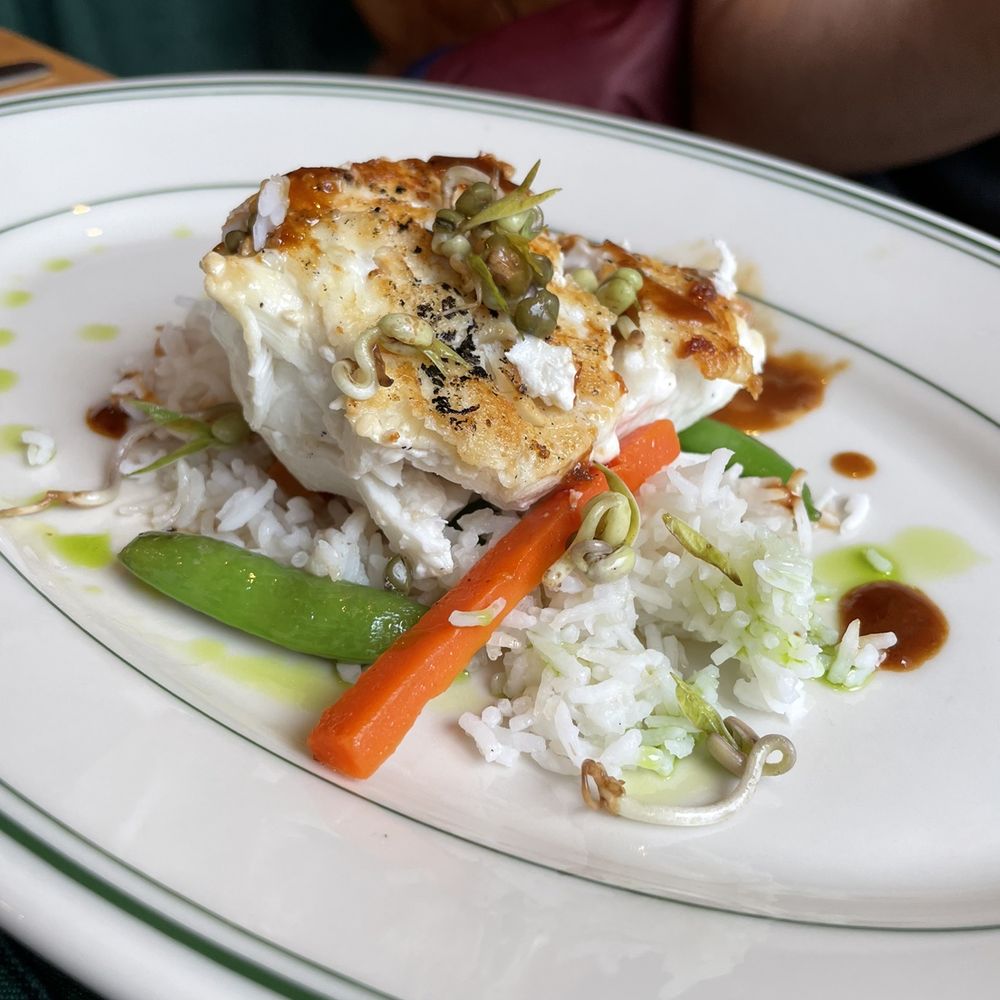 Bear Track Inn - Miso glazed halibut over jasmine rice - Hotels Near Me