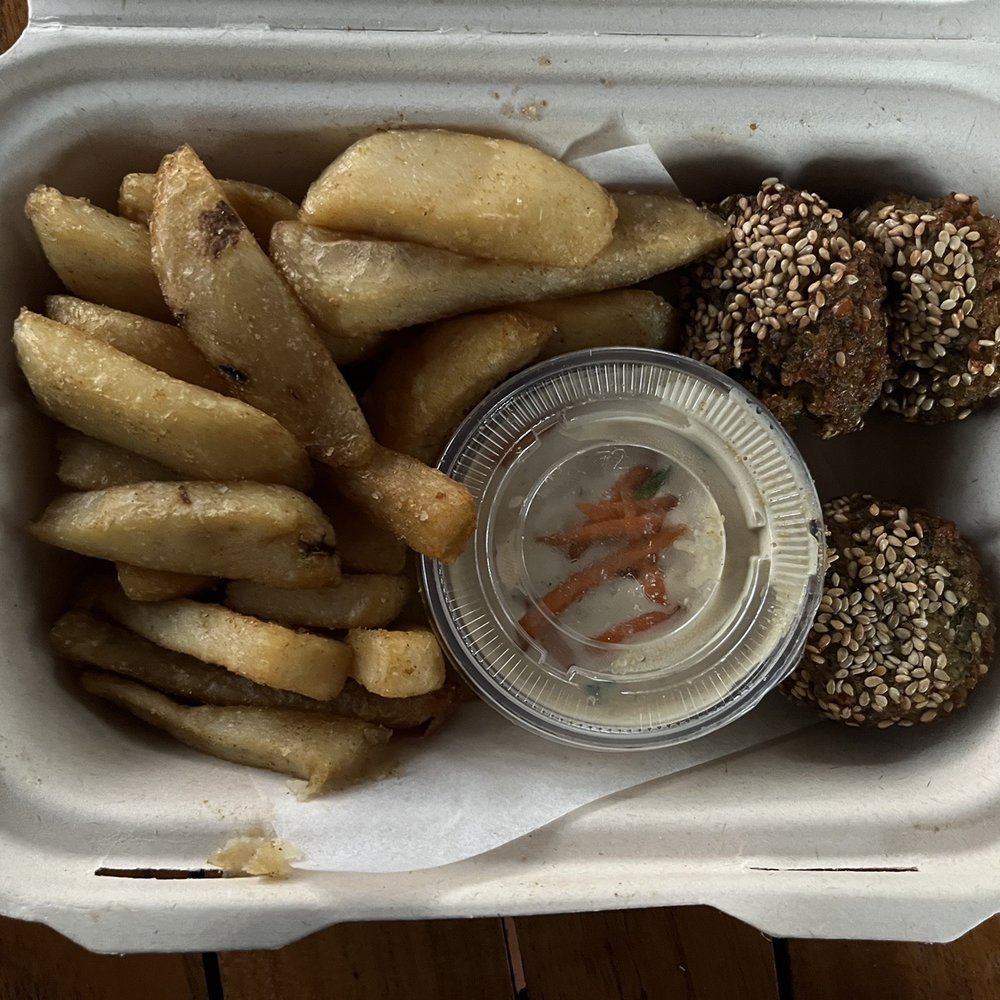 Middle Eats - Cumin fries/falafel combo side with hummus. Absolutely delicious. You will want to lick the hummus cup. - Middle Eastern Near Me - Honolulu, Hawaii Middle Eats - Cumin fries/falafel combo side with hummus. Absolutely delicious. You will want to lick the hummus cup. - Middle Eastern Near Me - Honolulu, Hawaii