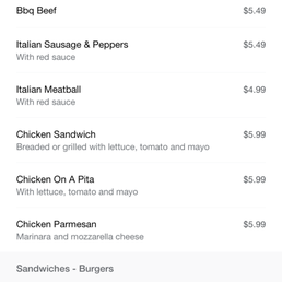 Online pricing wrong, charged $7.99 for a chicken parm sand.