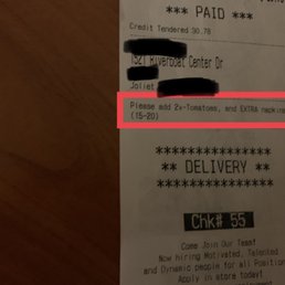 the receipt for the restaurant