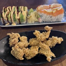 San Francisco roll on the top left, 49er on the top right. Chicken karaage on the bottom San Francisco roll on the top left, 49er on the top right. Chicken karaage on the bottom