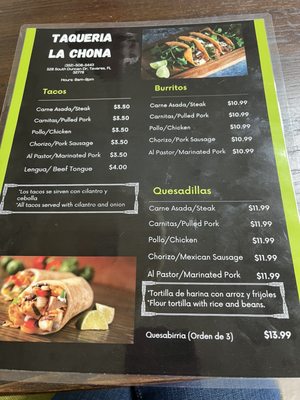 Menu photo 1 Taqueria La Chona Tavares, FL Menu photo 1 Taqueria La Chona Tavares, FL
