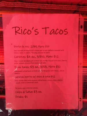 Menu photo 2 Rico's Taco Shop Volcano, HI