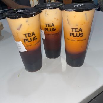 Tea Plus - Thai Tea Latte  Little ice  Add boba - Bubble Tea Near Me - Davie, Florida