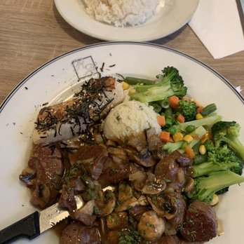 Arcadia Garden Cafe - French style beef cube with grilled cod steam veggies and rice - Chinese Near Me - Arcadia, California