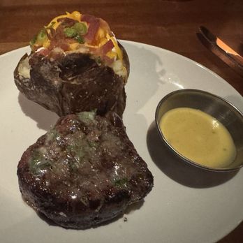 J. Alexander's Restaurant - AMAZING Center cut Filet Mignon with Béarnaise and loaded baked potato. Nom nom gone! - American Near Me - Overland Park, Kansas