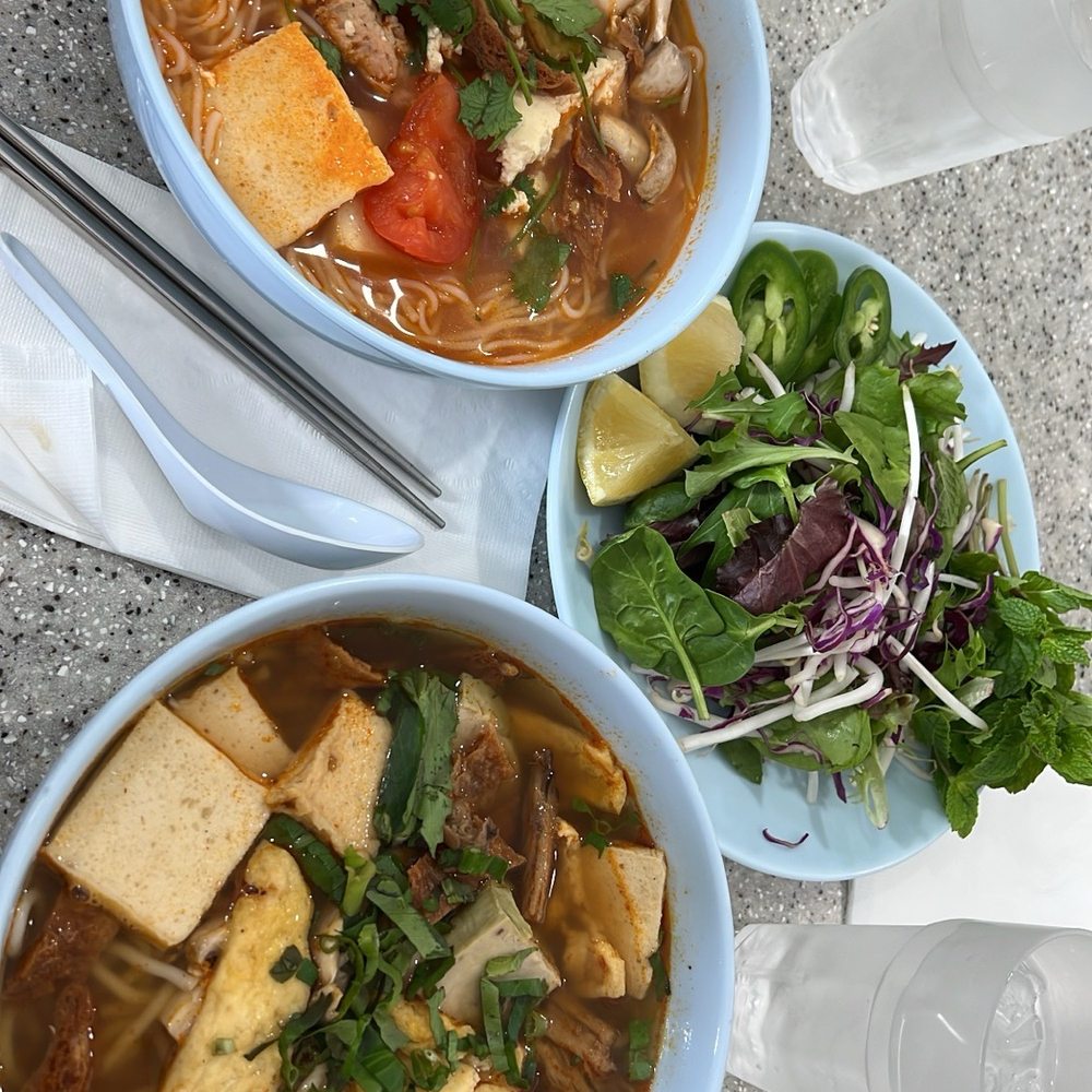 Thien Tam Vegetarian Restaurant - bun hue (right) bun rieu (left) - Vegetarian Near Me - El Monte, California Thien Tam Vegetarian Restaurant - bun hue (right) bun rieu (left) - Vegetarian Near Me - El Monte, California