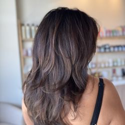 Salon Amiche - Layered hair cut paired with a beautiful blow out.