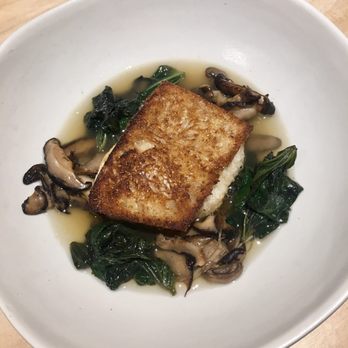 Made Nice Supper Club - Halibut à la plancha, camote tops, mushrooms, dashi, rice ( on a side) - Filipino Near Me - Makati, NCR Made Nice Supper Club - Halibut à la plancha, camote tops, mushrooms, dashi, rice ( on a side) - Filipino Near Me - Makati, NCR