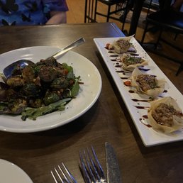 Fried Brussel Sprouts and Shumai