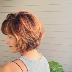 Amanda Abizaid - Rockstar Hair Salon - color correction. We did Jill's roots and then a highlight with a warm gloss to even out the tone from previous color she had on her base.