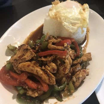 Salween Thai - Pad ka pow (chicken, bell peppers, fried egg with white rice) - Thai Near Me - Omaha, Nebraska Salween Thai - Pad ka pow (chicken, bell peppers, fried egg with white rice) - Thai Near Me - Omaha, Nebraska