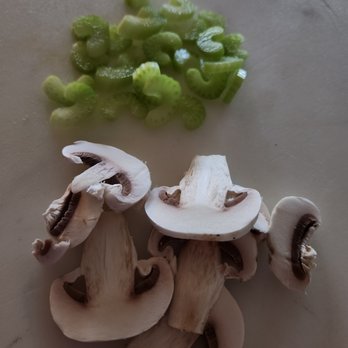 Jiang's Mongolian Grill - This is how I would chop and present the celery and mushrooms - Mongolian Near Me - Algonquin, Illinois