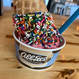 Dairy Free Strawberry and sprinkle cone Dairy Free Strawberry and sprinkle cone