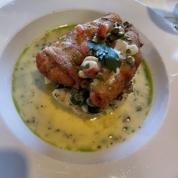 Windows On the Water - Sand Dabs with a Crispy Potato Cake and Wilted Spinach. - New American Near Me - Morro Bay, California Windows On the Water - Sand Dabs with a Crispy Potato Cake and Wilted Spinach. - New American Near Me - Morro Bay, California