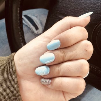 Crystal Nails and Spa - Almond shaped baby blue. Simple but beautiful and cute - Nail Salons Near Me - Moses Lake, Washington