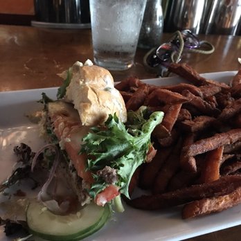 The Fork n Cork - Lamb burger with sweet potato fries - New American Near Me - Wilmington, North Carolina