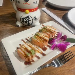 Sushi Appetizer and souvenir Kitty Cat cup. Sushi Appetizer and souvenir Kitty Cat cup.