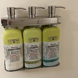 No more samples- shampoo, conditioner and body wash bottles in shower