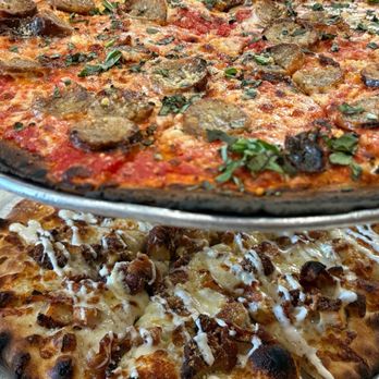 Fuoco Apizza - Top: small cauliflower crust with sausage, fresh basil, and garlic Bottom: small reg crust chicken bacon and ranch pizza - Pizza Near Me - Cheshire, Connecticut