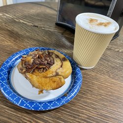 Spiced Magnolia Mercantile - Fresh hot Caramel Pecan Sticky buns with a hot Mocha Cappuccino
