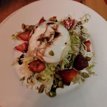 Wood Stack Pizza Kitchen - Burrata del Giorno - not what we expected came with strawberries salad and nuts - Pizza Near Me - Pine Brook, New Jersey