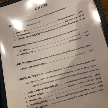 Bada Sushi - Menu - A menu page featuring entrees such as shrimp, vegetable tempura, broiled eel, salmon, and various sushi options, with prices listed. - Sushi Bars Near Me - Niles, Illinois