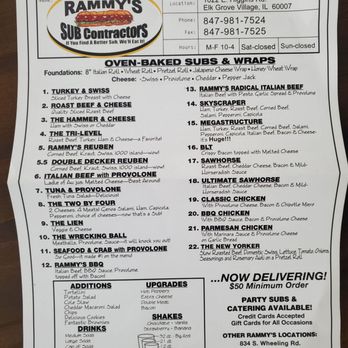 Rammy's SUB Contractors - Menu - Sandwiches Near Me - Elk Grove Village, Illinois