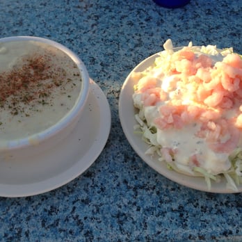 Mo's Seafood & Chowder - Clam chowder and bay shrimp cabbage salad. - Seafood Near Me - Cannon Beach, Oregon Mo's Seafood & Chowder - Clam chowder and bay shrimp cabbage salad. - Seafood Near Me - Cannon Beach, Oregon