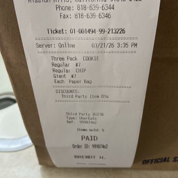 Jersey Mike's Subs - This is the receipt - Fast Food Near Me - Mission hills, California