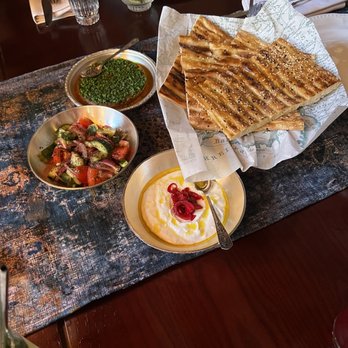 Berenjak - Salad Shirazi, mastomosir, mirzaghasemi, barbari bread - Persian/Iranian Near Me - London, XGL Berenjak - Salad Shirazi, mastomosir, mirzaghasemi, barbari bread - Persian/Iranian Near Me - London, XGL