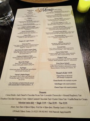 Menu photo 1 Monets Wine Bistro Exeter, CA
