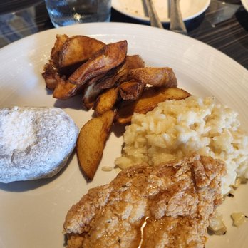 Plate - Chicken + Risotto w/ breakfast potatoes & house made donut. - Cocktail Bars Near Me - Kansas City, Missouri Plate - Chicken + Risotto w/ breakfast potatoes & house made donut. - Cocktail Bars Near Me - Kansas City, Missouri