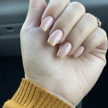 Diamond Nail & Tan - Acrylic set with gel polish and hand drawn gold tips! - Tanning Near Me - Winter Haven, Florida