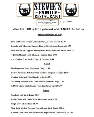 Menu photo 8 Stevies Family Restaurant Prunedale, CA Menu photo 8 Stevies Family Restaurant Prunedale, CA