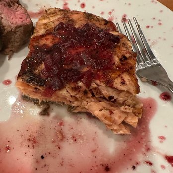 La Hood Park - My partially eating salmon with huckleberry sauce, because I forgot to take a picture, cause it looks so good! - Steakhouses Near Me - Cardwell, Montana La Hood Park - My partially eating salmon with huckleberry sauce, because I forgot to take a picture, cause it looks so good! - Steakhouses Near Me - Cardwell, Montana