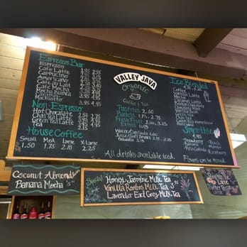 Valley Java Organic Coffee & Tea - menu as of 10/19 - Coffee & Tea Near Me - Castro Valley, California Valley Java Organic Coffee & Tea - menu as of 10/19 - Coffee & Tea Near Me - Castro Valley, California
