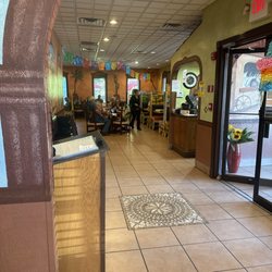 Entrance large sitting booths and tables