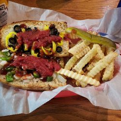 Harvey Hinklemeyers - Veggie sandwich sans cheese and fries. Disgusting.