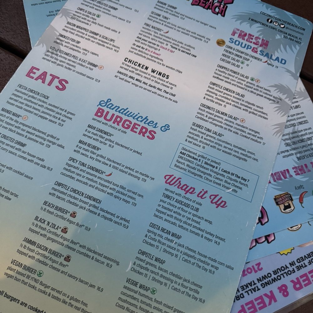 Coconuts On The Beach - Menu - Bars Near Me - Cocoa Beach, Florida Coconuts On The Beach - Menu - Bars Near Me - Cocoa Beach, Florida
