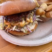 Photo of Wursthall - San Mateo, CA, United States. Smashburgers w Potatoes