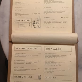 Lascar 74 - Pages 1&2 of the Menu - all delicious - Seafood Near Me - Barcelona, B