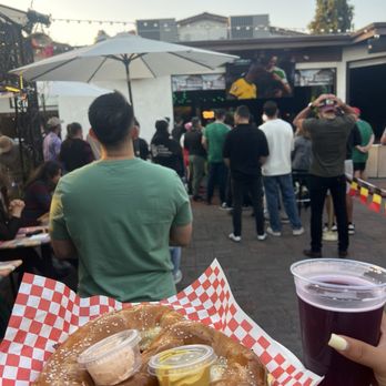 Biergarten at Old World - Pretzel Sandwich and Huckleberry Brewery X - German Near Me - Huntington Beach, California