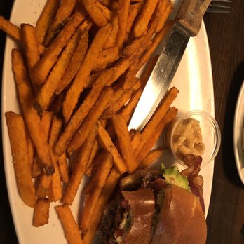 Cornerstone - Chipotle Avocado Bacon Burger with sweet potato fries - American Near Me - Asheville, North Carolina