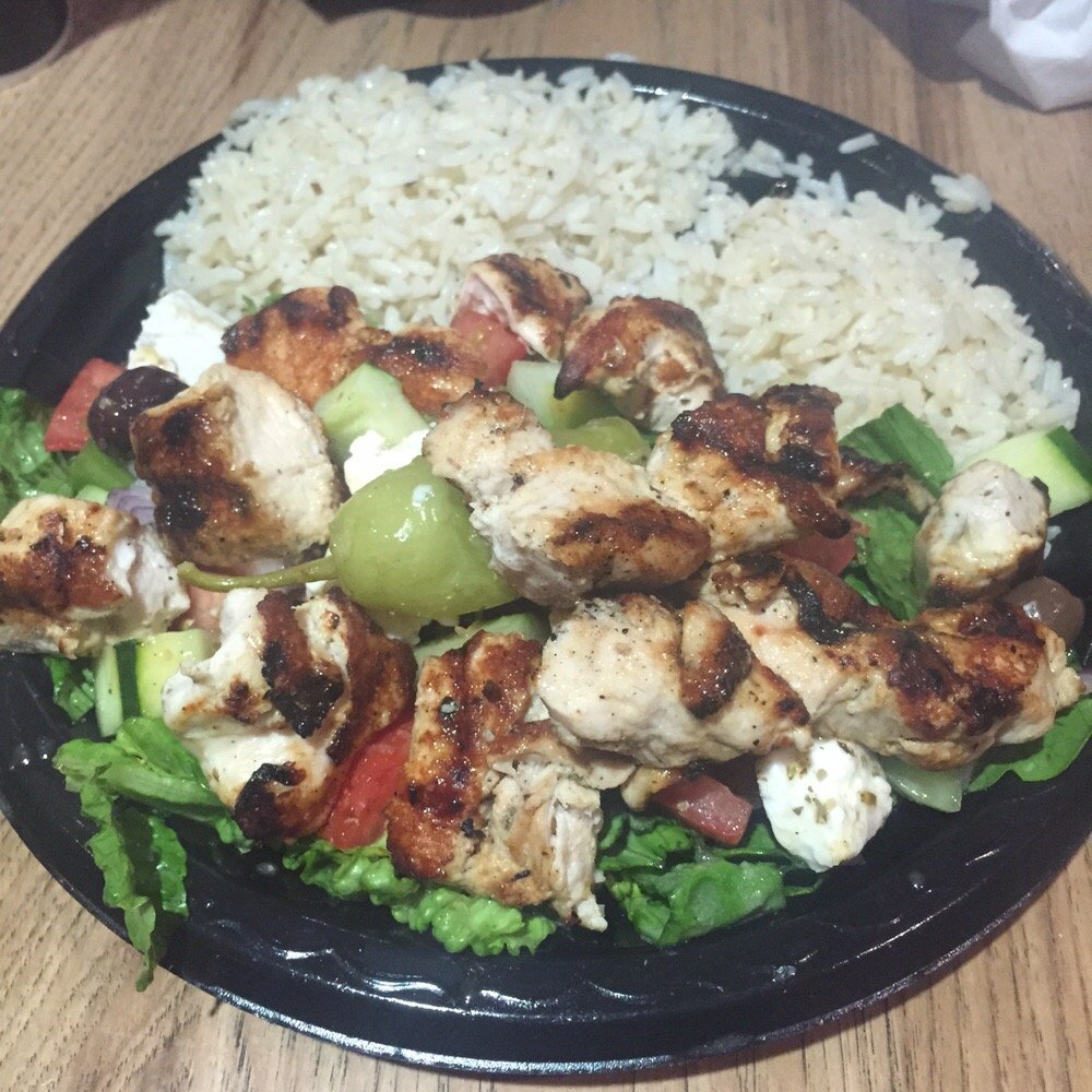 Plaka Grill - Chicken Souvlaki with Rice Pilaf - Greek Near Me - Vienna, Virginia Plaka Grill - Chicken Souvlaki with Rice Pilaf - Greek Near Me - Vienna, Virginia
