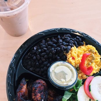 Black Bean Deli - Vegetarian platter with an iced cafe con leche. Perfect comfort food! IG: @_badassfoodie - Cuban Near Me - Orlando, Florida