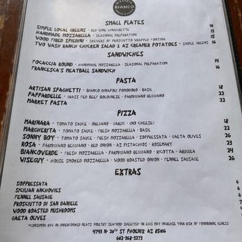 Pizzeria Bianco - Simple menu - Italian Near Me - Phoenix, Arizona